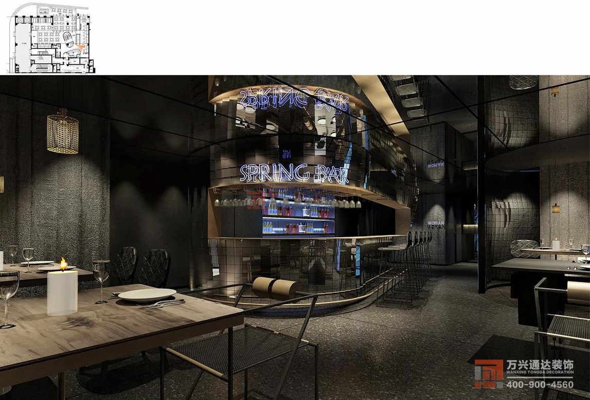 北京万兴通达办公装修项目-春光巷电影主题餐厅装修效果图